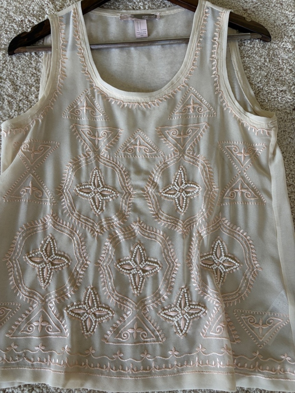 Forever 21 Cream Tank Top with Blush Embroidery and beading